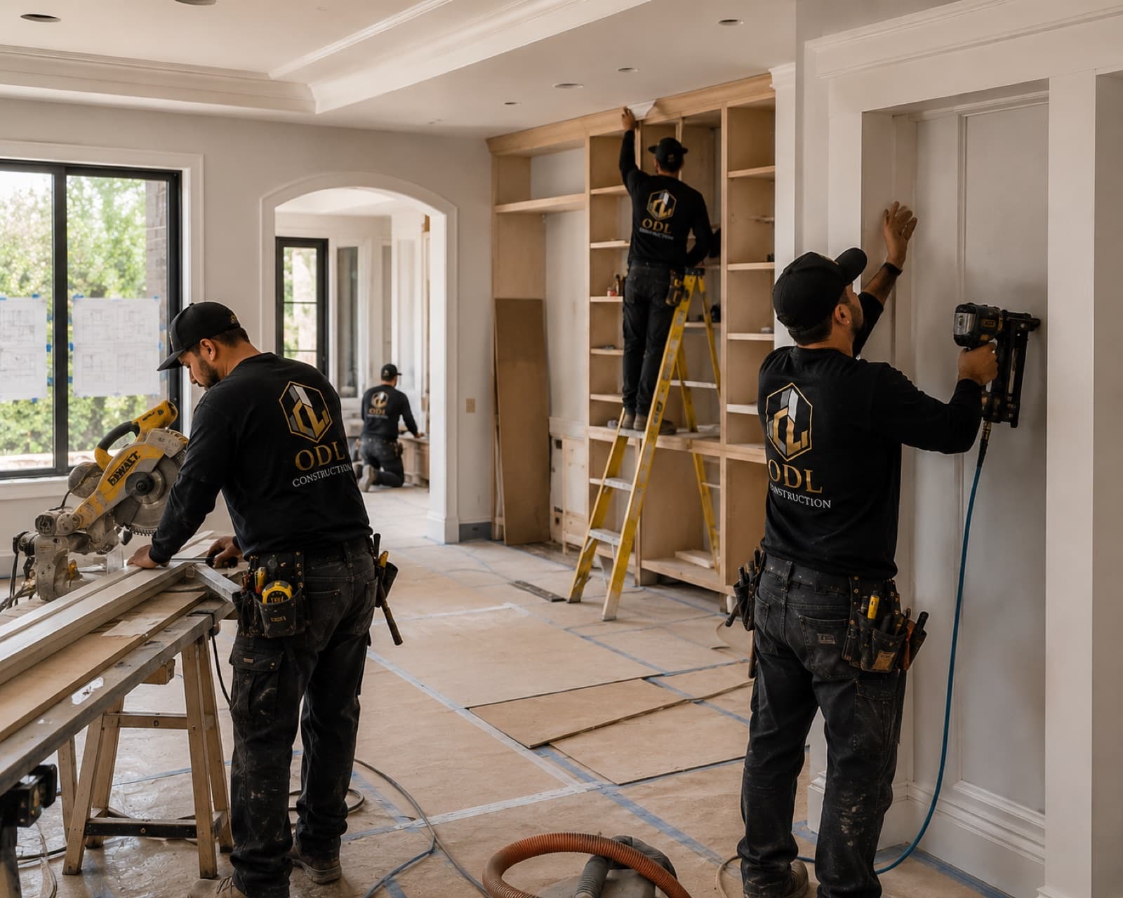 ODL Construction crew building custom millwork in a Bay Area home
